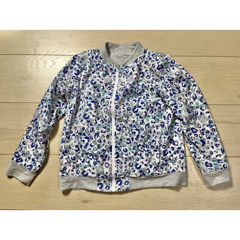 Girls blue and grey leopard print jacket